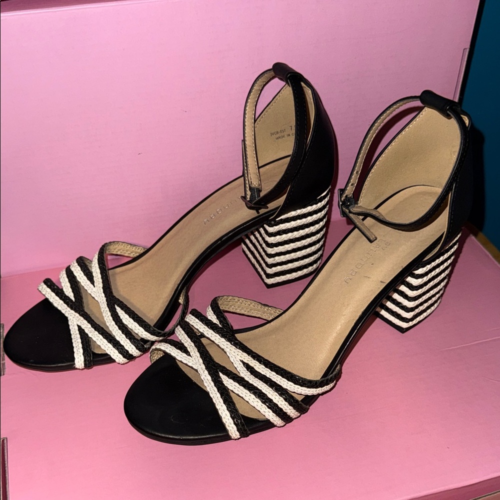Chinese Laundry Elegant Black and White Strappy Heels